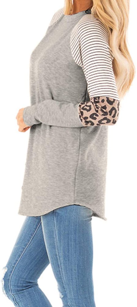 Women's Color Block Tunic Tops Long Raglan Sleeve Striped Shirts Round Neck Pullover T Shirt