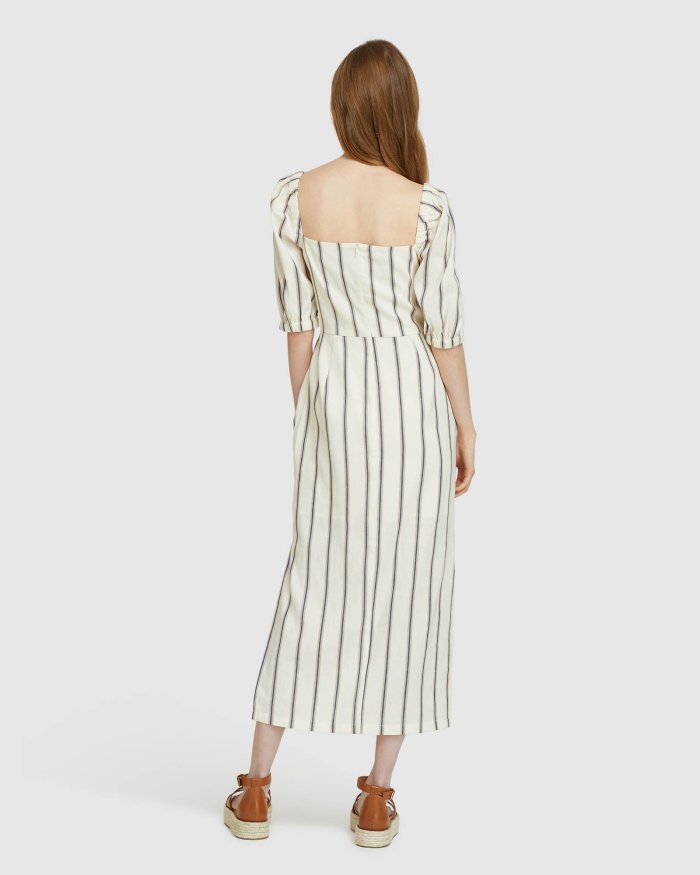 MAX STRIPED LINEN BLEND DRESS