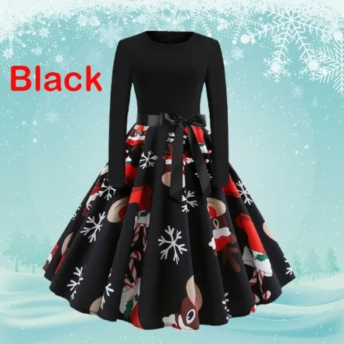 Women Fashion Autumn Winter Halloween Pumpkin Skeleton Printed Dress Long Sleeve Christmas Snowman Santa Claus 3D Print Swing Dress Party Dress