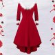 Women Christmas Party Dress Sexy Deep V-neck Long Sleeve Irregular Hem Xmas Santas Claus Dress