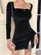 Sexy Temperament Women's Square Neck Split Skirt Dress P157825945
