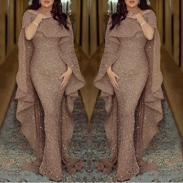 Women's Sexy Solid Color Short Sleeve Sling Sequin Long Full Dress With Cloak
