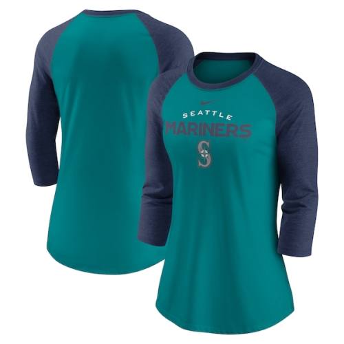 Seattle Mariners Nike Women's Modern Baseball Arch Tri-Blend Raglan 3/4-Sleeve T-Shirt - Aqua/Navy