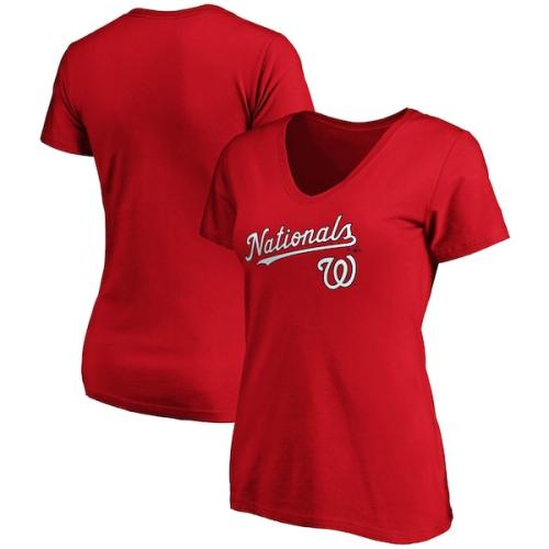 Washington Nationals Fanatics Branded Women's Team Logo Lockup V-Neck T-Shirt - Red
