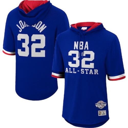 Magic Johnson Western Conference Mitchell & Ness 1985 All-Star Game Name & Number Short Sleeve Hoodie - Royal