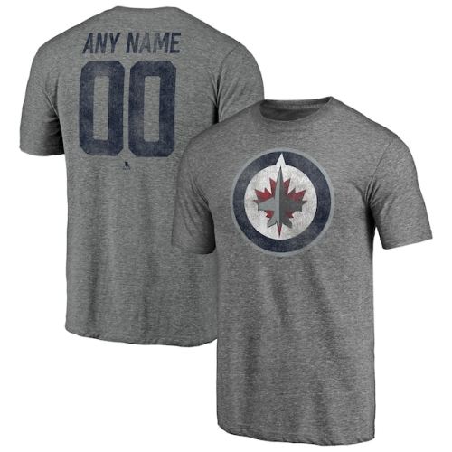 Winnipeg Jets Fanatics Branded Heritage Any Name & Number Tri-Blend T-Shirt - Heathered Gray