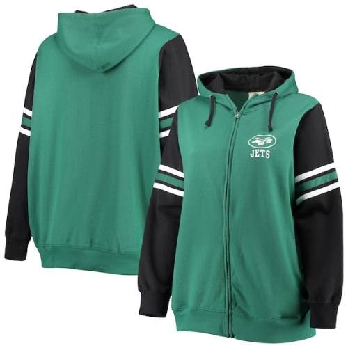 New York Jets Fanatics Branded Women's Plus Size Primary Logo Script Full-Zip Hoodie - Green/Black