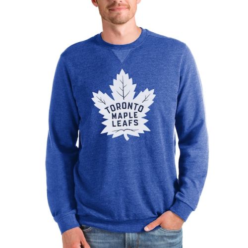Toronto Maple Leafs Antigua Team Logo Reward Crewneck Pullover Sweatshirt - Heathered Royal