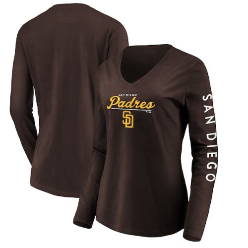San Diego Padres Fanatics Branded Women's Core High Class Long Sleeve V-Neck T-Shirt - Brown
