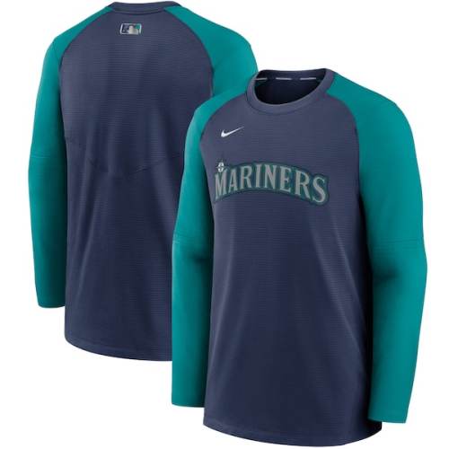 Seattle Mariners Nike Authentic Collection Pregame Performance Raglan Pullover Sweatshirt - Navy/Aqua