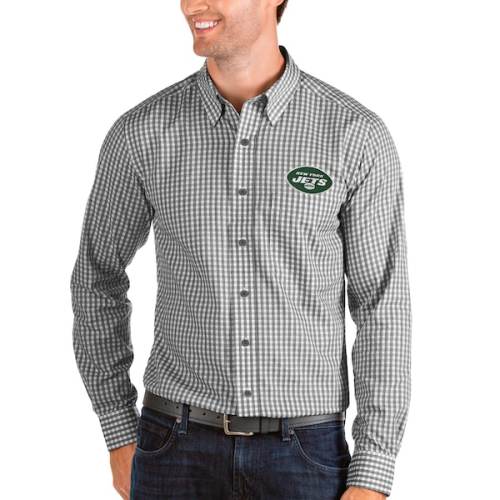 New York Jets Antigua Structure Long Sleeve Woven Button-Down Shirt - Black/White