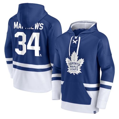 Auston Matthews Toronto Maple Leafs Fanatics Branded Player Lace-Up V-Neck Pullover Hoodie - Blue/White