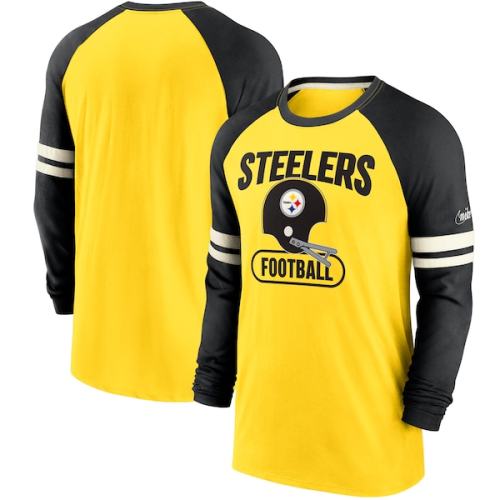 Pittsburgh Steelers Nike Throwback Raglan Long Sleeve T-Shirt - Gold/Black