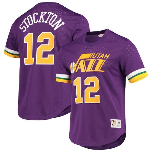 John Stockton Utah Jazz Mitchell & Ness 1991 Mesh Name & Number T-Shirt - Purple