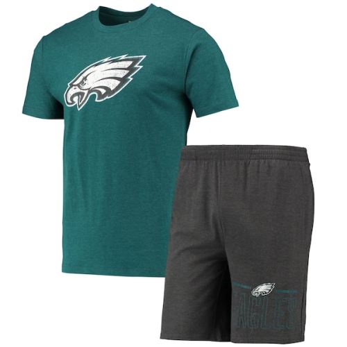 Philadelphia Eagles Concepts Sport Meter T-Shirt & Shorts Sleep Set - Charcoal/Midnight Green