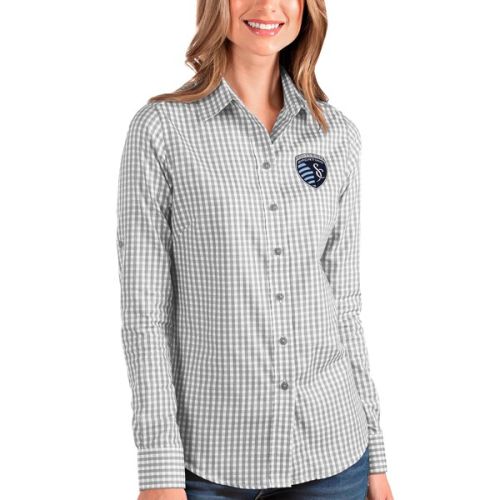 Sporting Kansas City Antigua Women's Structure Button-Up Long Sleeve Shirt - Silver/White