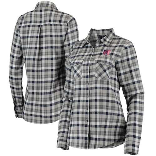 St. Louis City SC Antigua Women's Ease Flannel Long Sleeve Button-Up Shirt - Navy/Gray