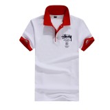 Stussy 斯圖西 工作服 立領polo衫 上衣 商務polo衫 團體服 拼色 短袖 男士翻領短袖 短T 透氣排汗 翻領拼色短T 經典款 餐飲團服