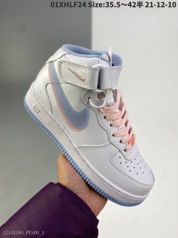 Nike Airforce 1MidWhitePinkBlue雙鉤藍粉空軍一號中幫鞋