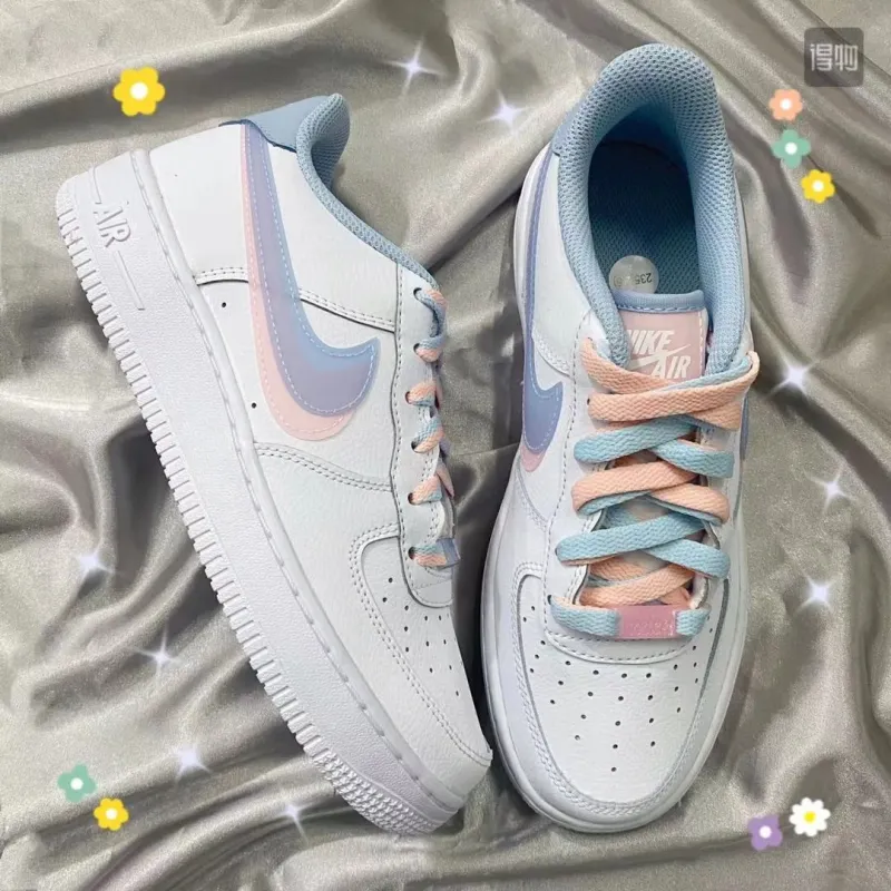 Nike af1 Air Force雙鉤雙層皮革白藍鉤36-40