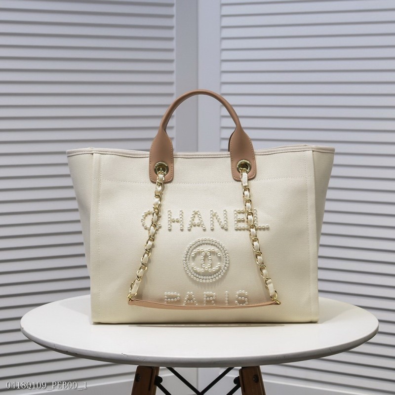 2020春夏最美度假風購物袋Chanel 香奈兒 tote鏈條帆布 小香沙灘包 手提包 款號：66941