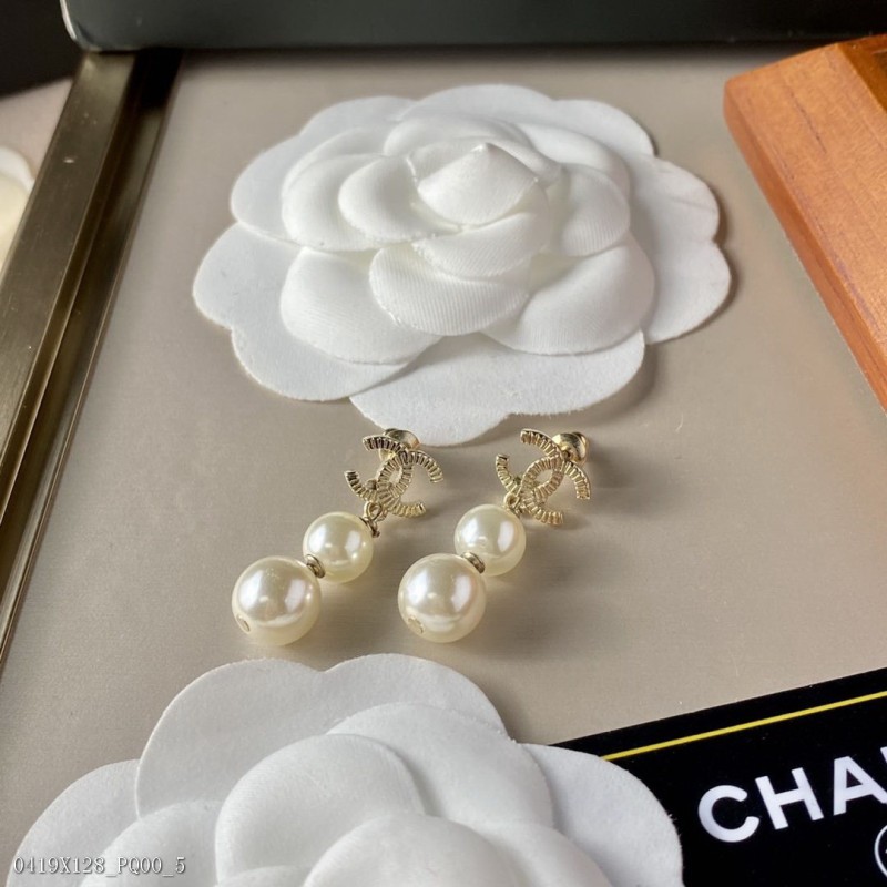 Chanel復古雙珍珠耳環 時尚耳釘 耳釘耳環 香奈兒耳釘 女生耳環