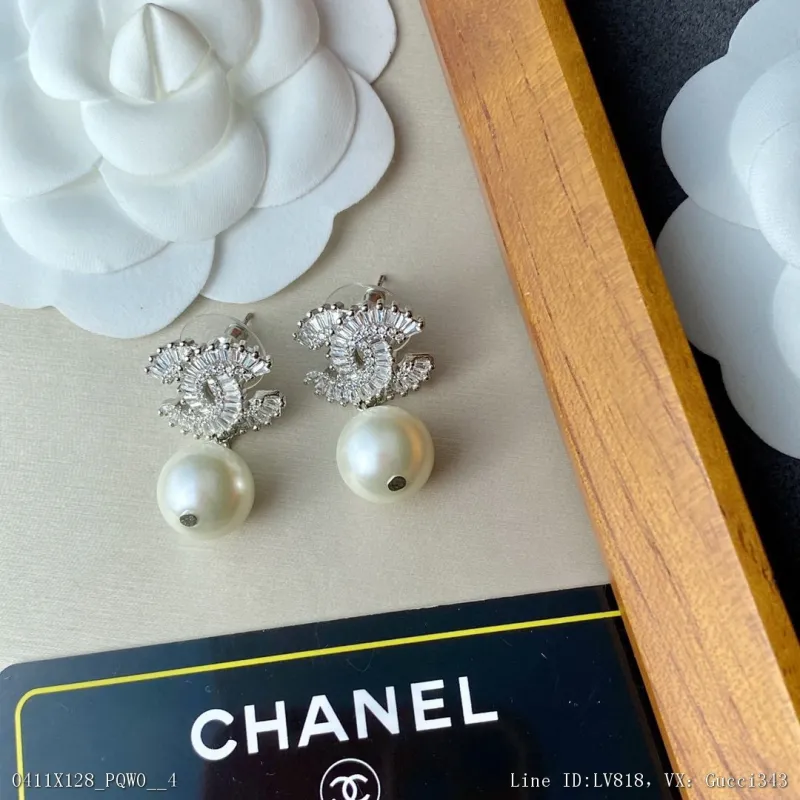 00017_X128PQW0_Chanel小香早春新款珍珠水鑽拼接雙c耳釘日常小耳釘甜美簡約大氣精