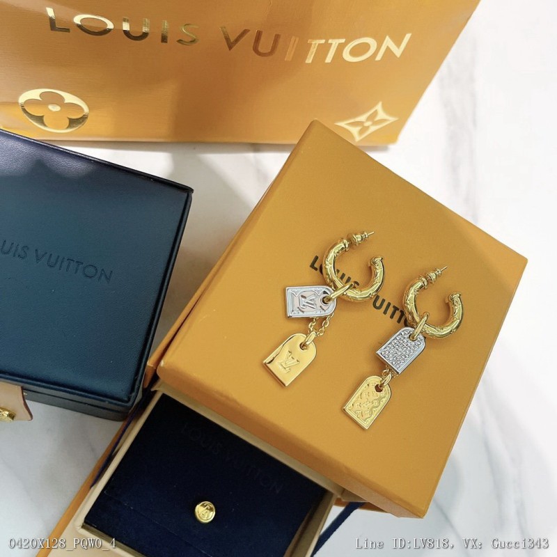 00099_X128PQW0_B536LV22年新款金銀滿鑽雙牌雙色耳環LouisVuitton路易威登
