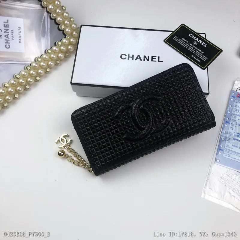 新款出貨CHANEL款號0312單拉錢包采用進口小牛皮荔枝紋繡粗線斜格簡單