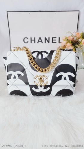乳白配黑Chanel21SS全新春夏系列19bag款號59021秒種草印花織物