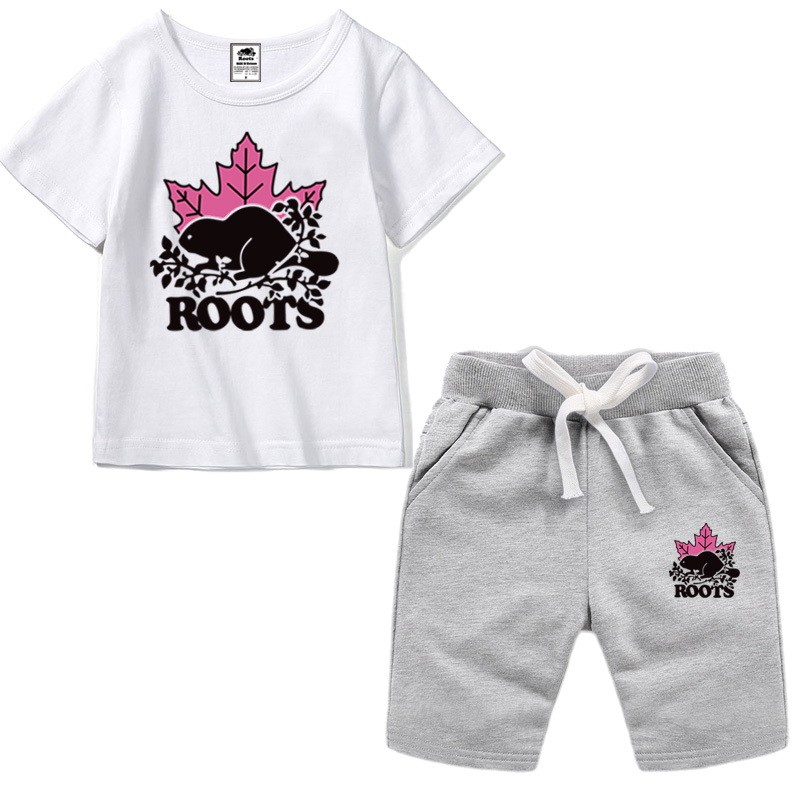 Roots 加拿大 海貍 小海貍 兒童短褲 童裝批發 兒童套裝 短T+短褲 兒童 套裝 兩件式套裝 短T 童裝 韓國童裝 短褲 男童套裝