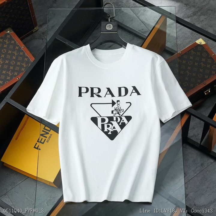 Prada 普拉達 短袖T恤 圓領上衣 普拉達上衣 短T 新款短袖S2XL422