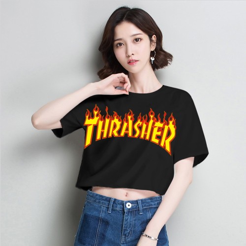 Thrasher 火焰 短袖t 恤 短袖 衣服 素t 運動上衣 上衣 女生短版上衣 短版上衣 短T 露肚臍 T恤 棉t