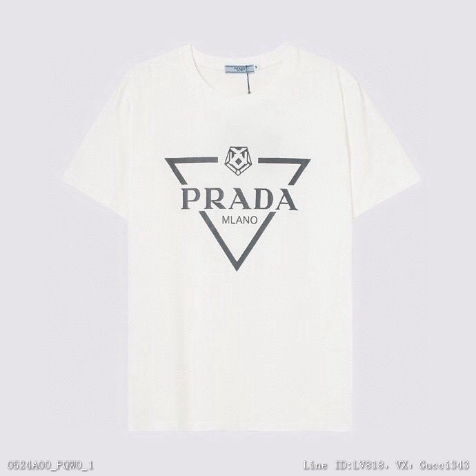 prada22春夏新品潮牌P三角標高街機短袖T恤男女同款SMLXL
