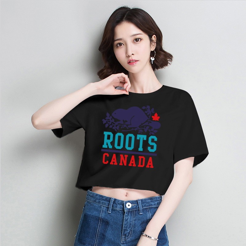 Roots 加拿大 海貍 小海貍 衣服 短袖 短袖t 恤 T恤 短版上衣 上衣 露肚臍 短T 棉t 女生短版上衣 運動上衣 素t