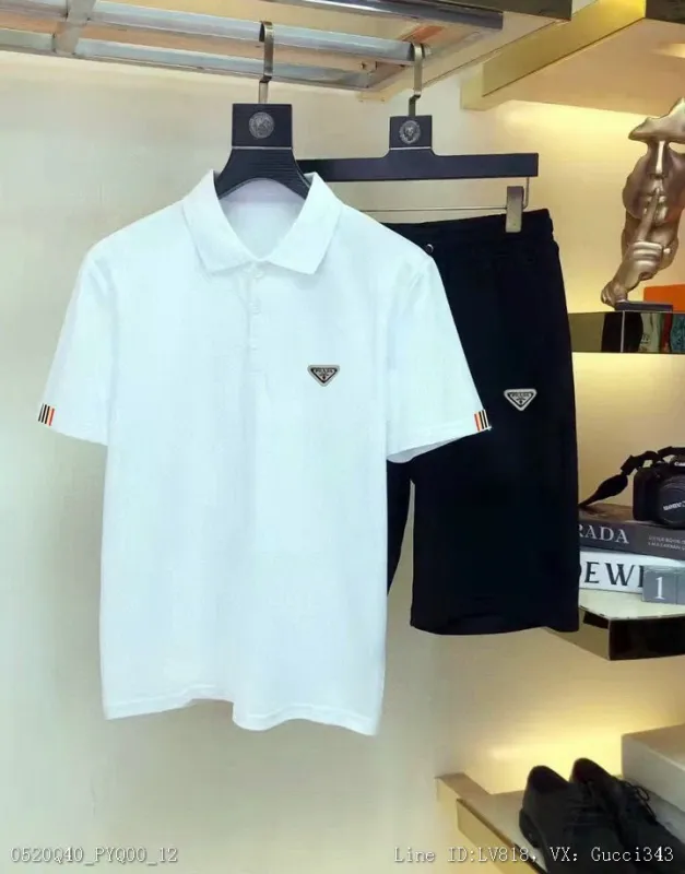 Prada 普拉達 短袖套裝 套裝 短褲翻領套裝M3XL