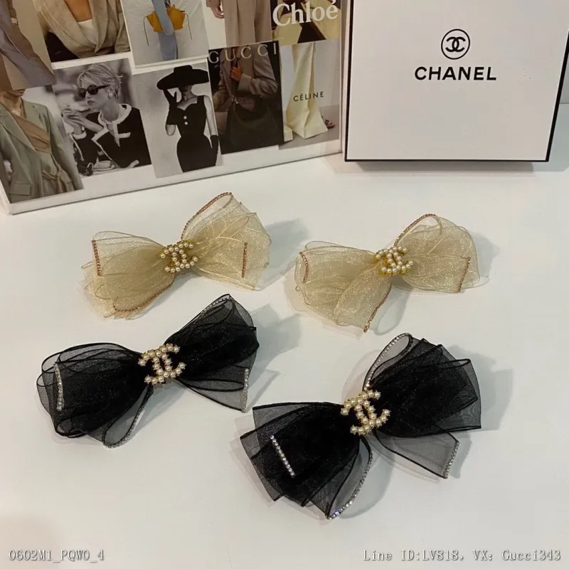 配專櫃包裝CHANEL香奈兒最新蝴蝶結中古五金歐根紗發夾信我人