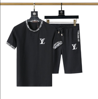 LV Louis Vuitton 字母刺繡短袖短褲套裝 休閒套裝 