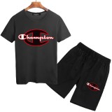夏季熱銷款 冠軍 Champion 短袖T恤 上衣 套裝 短褲 男生套裝 跑步套裝 短袖套裝 短T+短褲 五分褲