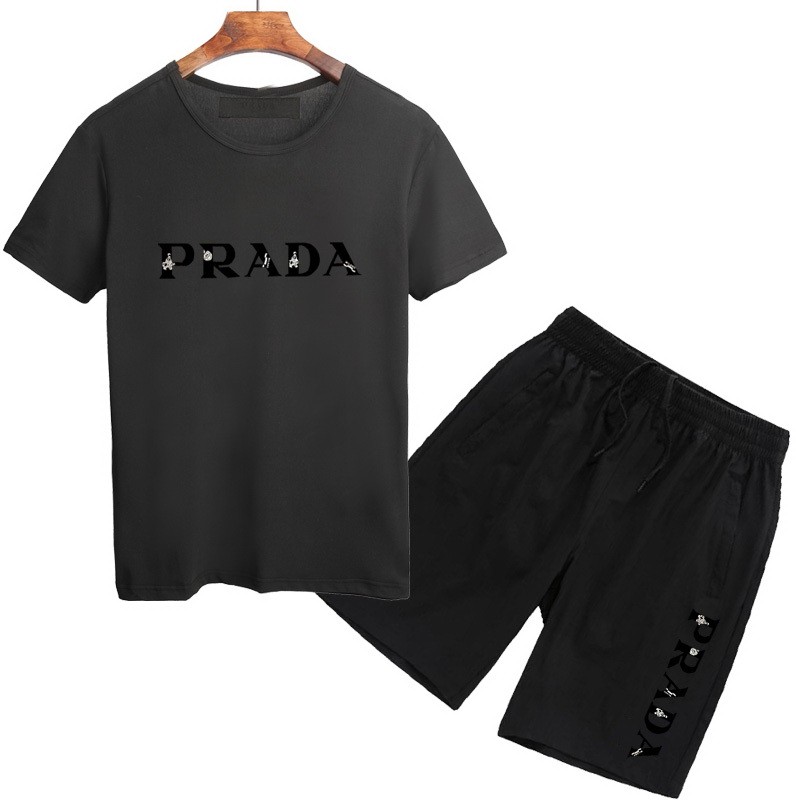 普拉達 Prada 短褲 夏季熱銷款 短袖T恤 五分褲 上衣 男生套裝 短T+短褲 跑步套裝 套裝 短袖套裝