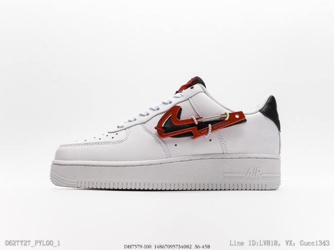 耐克NikeAirForce1Low07皮革白黑红登山扣空军一号低帮百搭