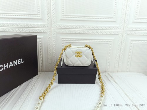 Chanel22S春夏新款烤漆拼色鏈條口紅包出貨對版五金耐磨小羊皮內裡隔層多