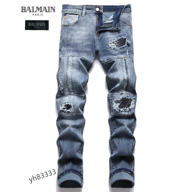 BALMAIN 巴尔曼 男士牛仔褲 長褲 補丁長褲 牛仔褲