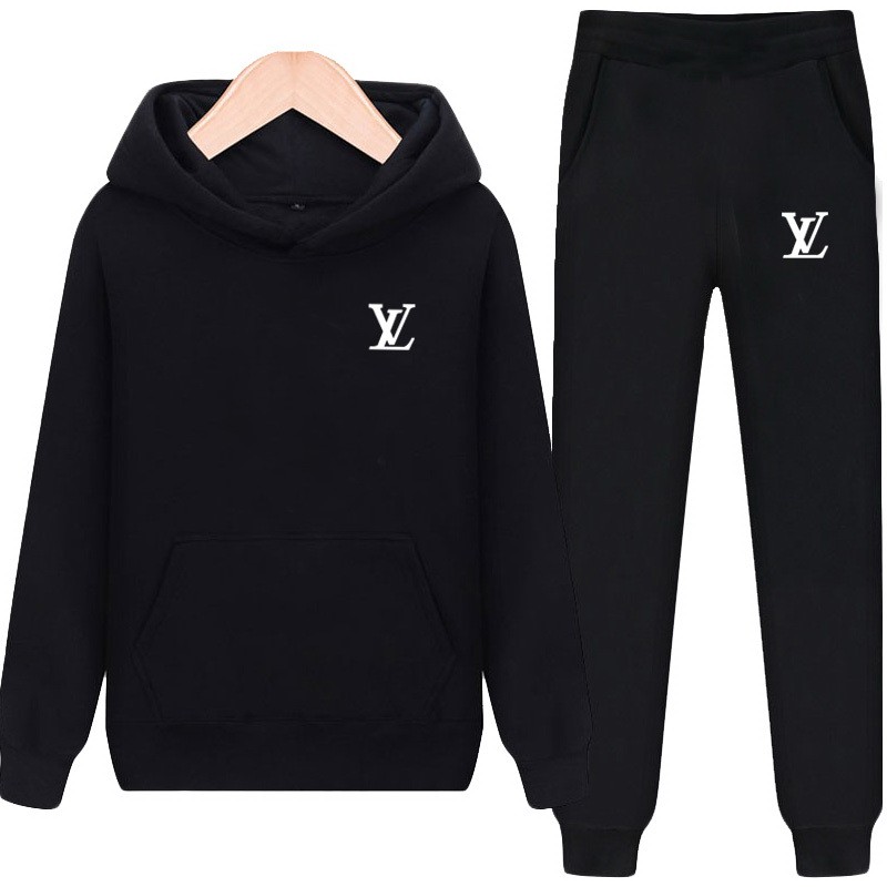 Louis Vuitton 加絨重磅 套裝 冬季帽T+長褲 休閒兩件套 男女運動套裝 字母印花