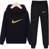 Nike 耐吉 加絨重磅 套裝 冬季帽T+長褲 休閒兩件套 男女運動套裝 字母印花