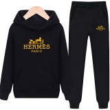 Hermes 愛馬仕 加絨重磅 套裝 冬季帽T+長褲 休閒兩件套 男女運動套裝 字母印花