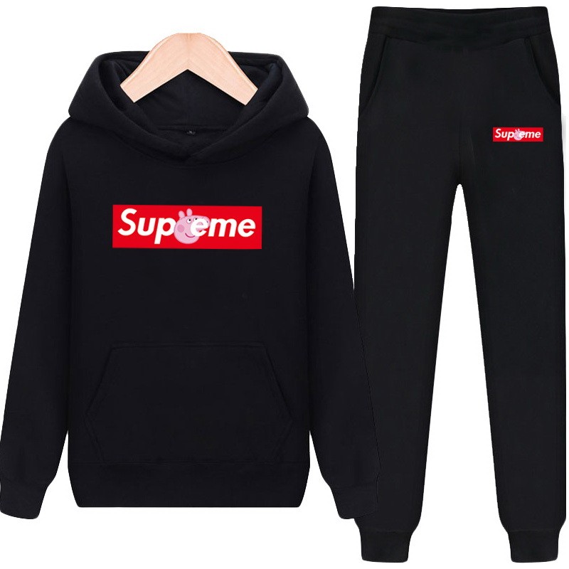 Supreme 加絨重磅 套裝 冬季帽T+長褲 休閒兩件套 男女運動套裝 字母印花