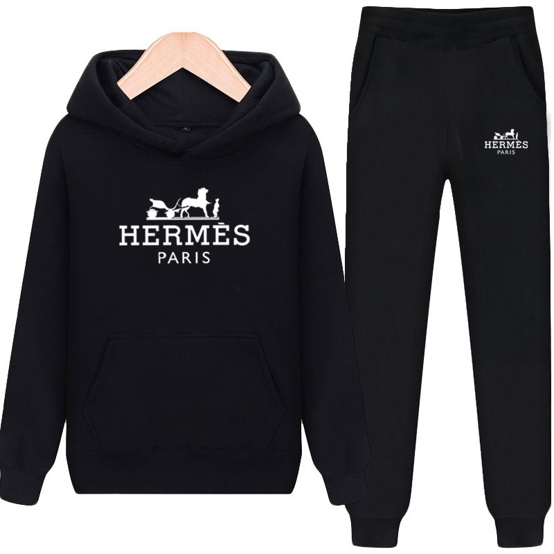 Hermes 愛馬仕 加絨重磅 套裝 冬季帽T+長褲 休閒兩件套 男女運動套裝 字母印花