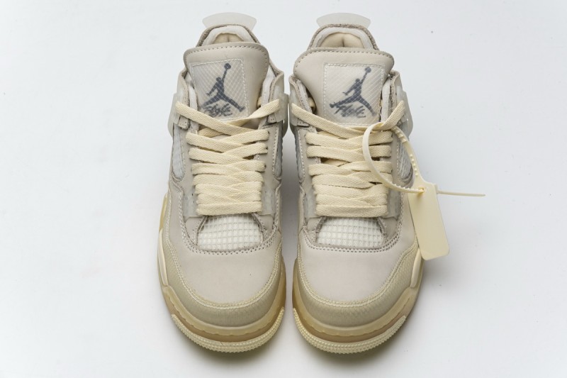 米黄OW 头层皮乔丹4代篮球鞋 CV9388-100 OFF White x Air Jordan 4 Sail 017