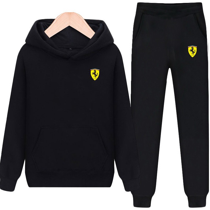 Ferrari 法拉利 加絨重磅 套裝 冬季帽T+長褲 休閒兩件套 男女運動套裝 字母印花